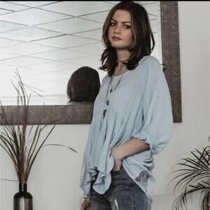Mittoshop spliced top with lace powder blue small